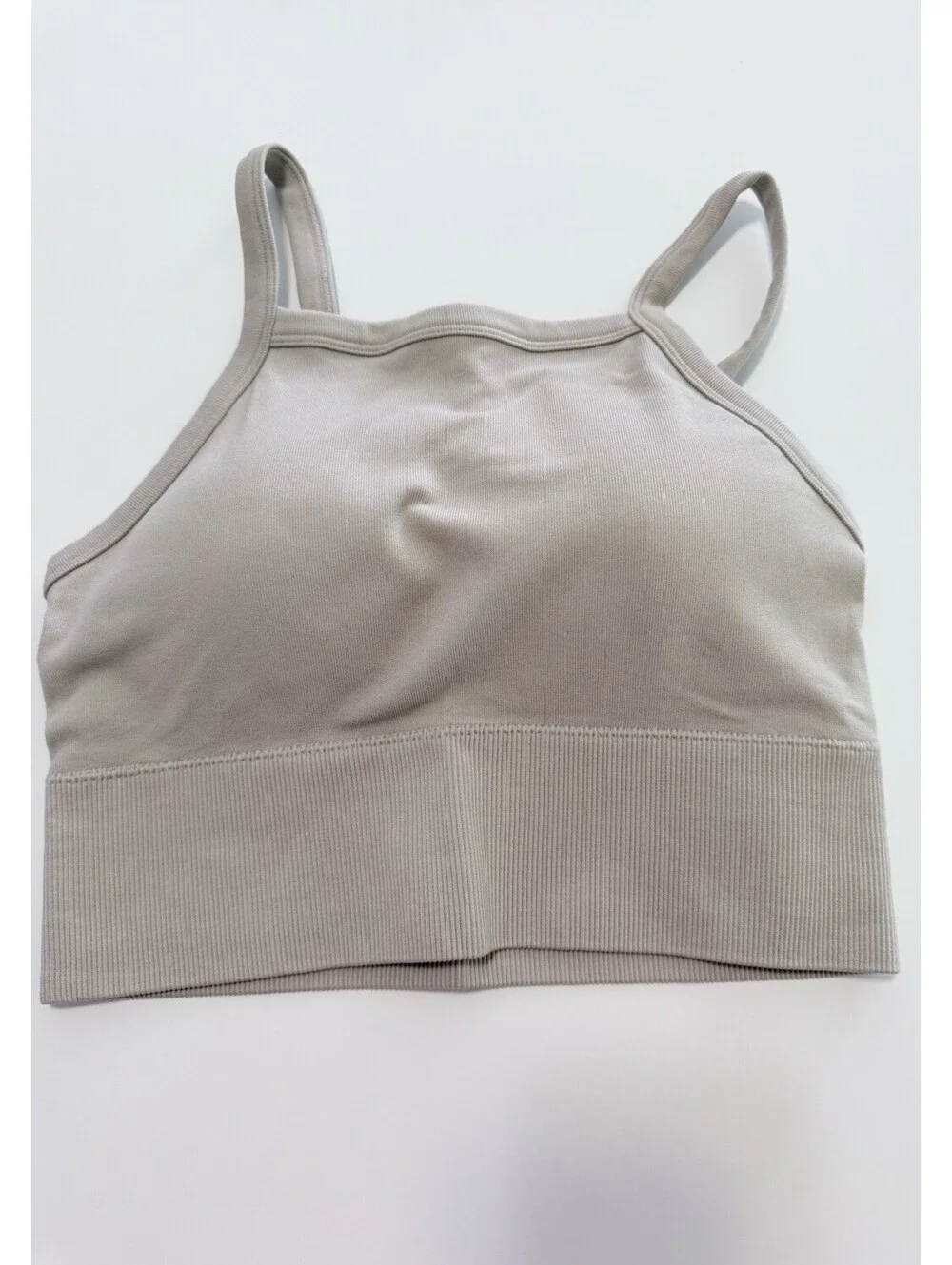 2 Pack Women Seamless Sports Bras Wireless Yoga Gym White Beige Size L